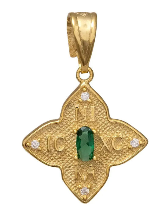 Charm Talisman Constantin cu Pietre din Aur 9K cu Zircon Verde