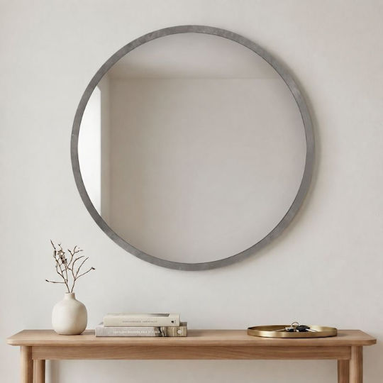 Megapap Glob Wandspiegel mit Grau Hölzernes Rahmen Durchmesser 59cm