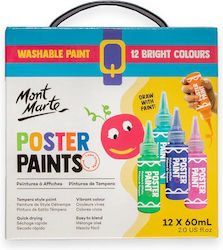 Mont Marte Vopsele Tempera Multicolore în Sticlă 60ml 12 Bucăți