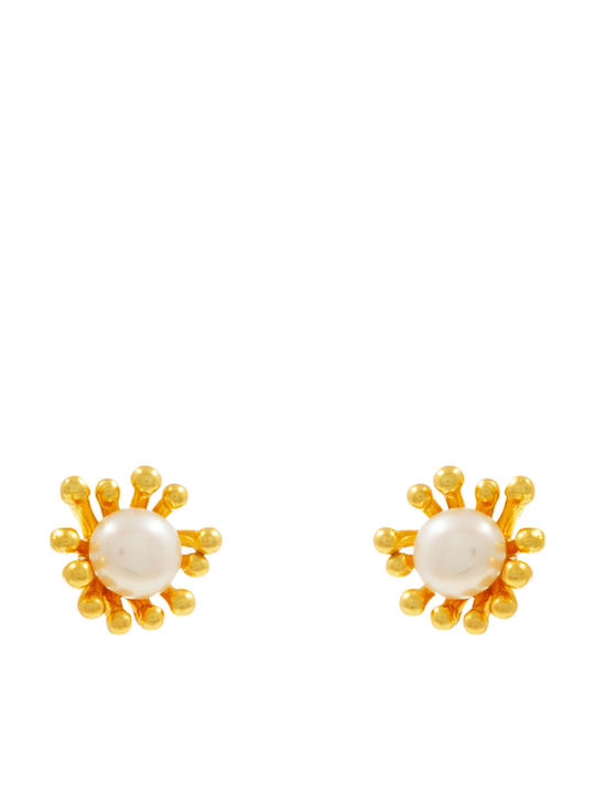 Bizoutaki Silver Gold Plated Stud Earrings with Stones and Pearls