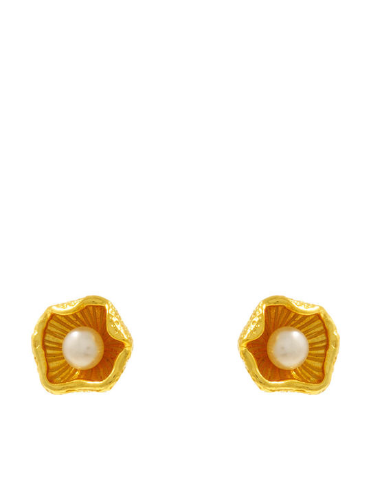 Bizoutaki Silver Gold Plated Stud Earrings with Stones and Pearls