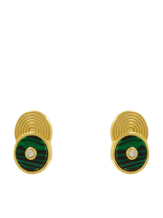 Bizoutaki Silver Gold Plated Stud Earrings with Stones