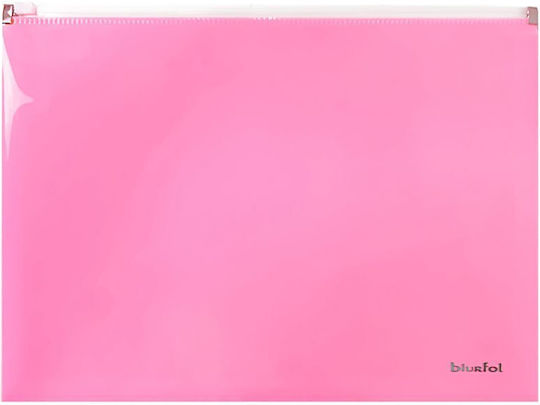 Plastic Folder Zipper A4 Pink Biurfol Tsp-a4-01