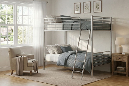 Kids Bed Bunk Single Grey for Mattress 90x190cm