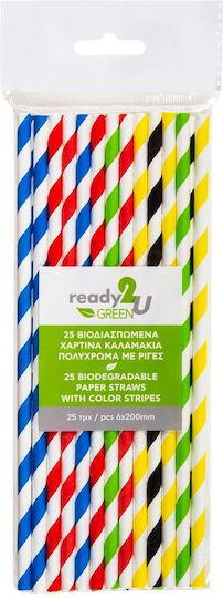 Ready 2u Βιοδιασπώμενα Χάρτινα Καλαμάκια Ρίγες 25τεμ 6-73147