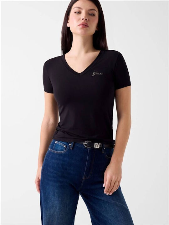 Ss Ss Bluza Damă Tricou Cu Decolteu În V Negru