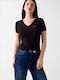 Ss Ss Bluza Damă Tricou Cu Decolteu În V Negru