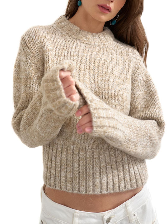 Damen Langärmelig Pullover Grau- Gelb- Blau