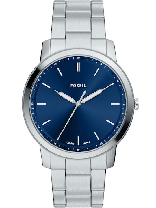 Fossil Minimalist Ανδρικό Ρολόι 44mm Μπαταρίας με Ασημί Ατσάλινο Μπρασελέ