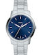 Fossil Minimalist Ανδρικό Ρολόι 44mm Μπαταρίας με Ασημί Ατσάλινο Μπρασελέ