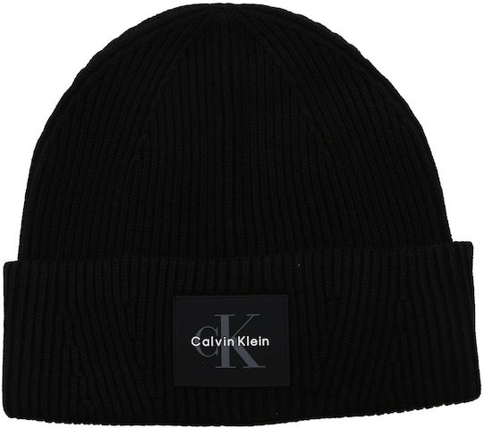 Patch Beanie Unisex Σκούφος με Rib Πλέξη σε Μαύρο χρώμα
