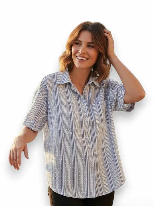 Rebekka Long Sleeve Women's Shirt Dark Blue Str...
