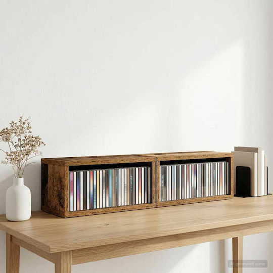 vidaXL Raft de Depozitare pentru CD-uri 2 Buc. Lemn Îmbătrânit 40 x 17 x 17 cm