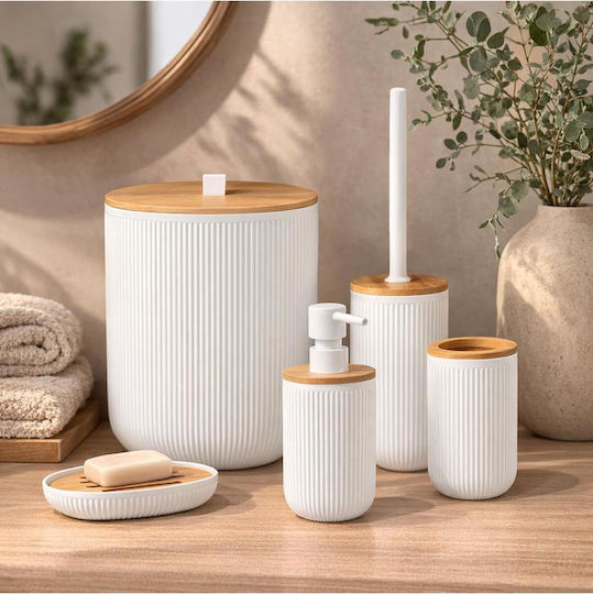 SteweHome Set de accesorii pentru baie Bambus Alb 5 buc