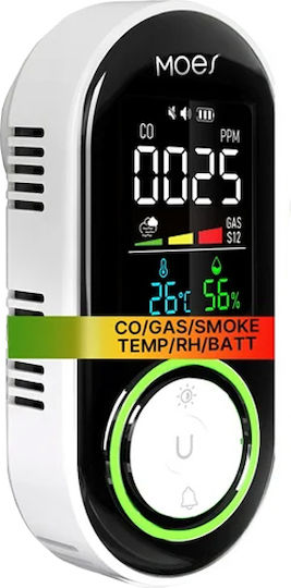 Detector de gaz monoxid de carbon fum umiditate temperatură 5 în 1 Alarmă vocală Afișaj digital Alimentare prin priză Baterie de rezervă