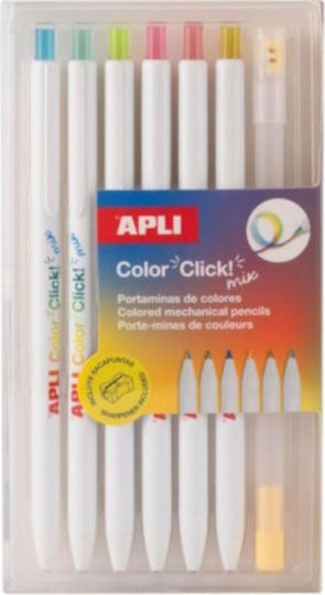 Creioane Mecanice Cu Mine Multicolore Rainbow 6 Bucăți + Scraper 3mm Color Click Mix Apli 20550