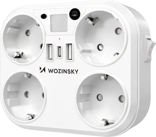 Wozinsky Разклонител 4 Гнезда с 2 USB-A, 1 USB-C и Превключвател Без Кабел