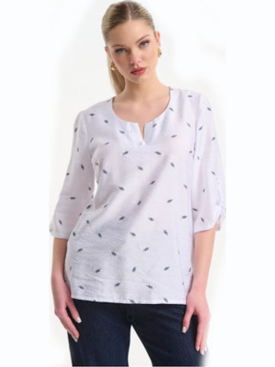 Damen Bluse Weiß 03-7406-Weiße