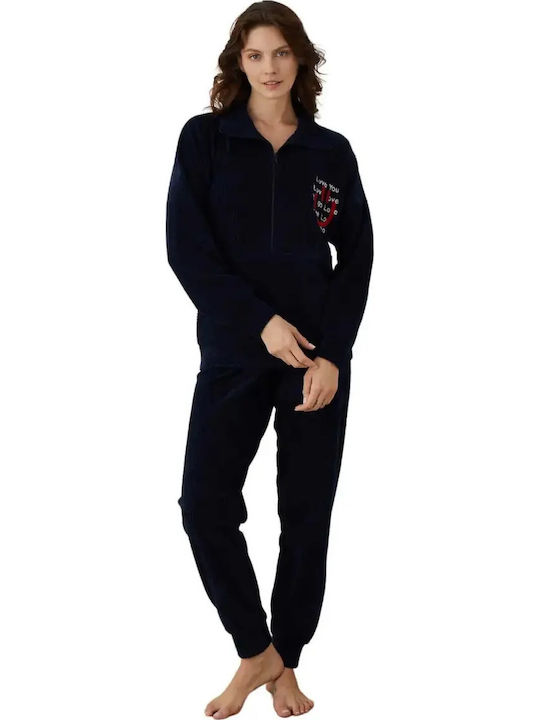Boyraz Winter Women's Cotton Pyjama Set Dark Blue
