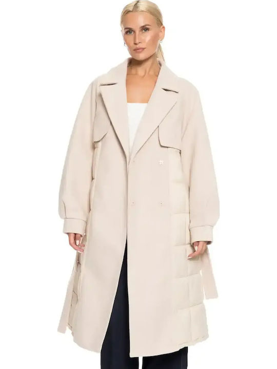 Biston Γυναικείο Παλτό Lt Beige με Ζώνη