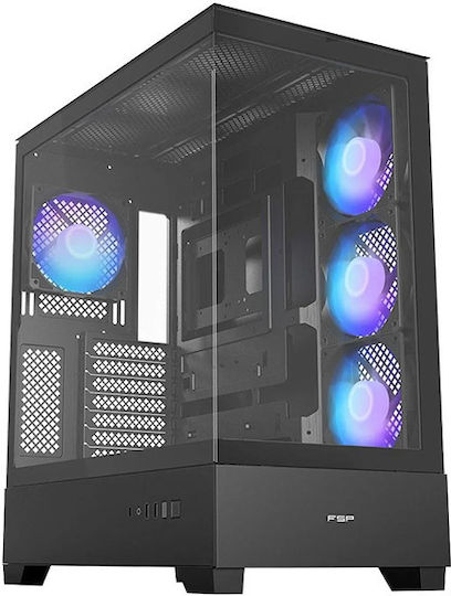 FSP/Fortron M370 Gaming Midi Tower Computer Case with Side Window and ARGB Lighting Black