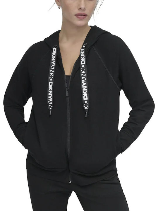 Damen Sweatshirt Strickjacke mit Kapuze in Schwarz