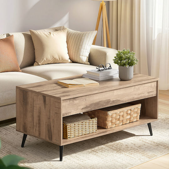 Rectangular Central Coffee Table Wooden with Lifting Mechanism MDF L100xW50xH45cm