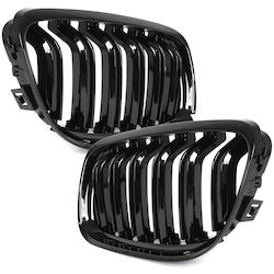 Bmw 3 E90 E91 09-13 Sedan Estate Grilles Between Headlights Kidneys Left + Right Set Black Glossy Double Bar Bmw 3 E90 E91 09-13 Sedan Estate Grilles Between Headlights Kidneys Left + Right Set Black Glossy Double Bar