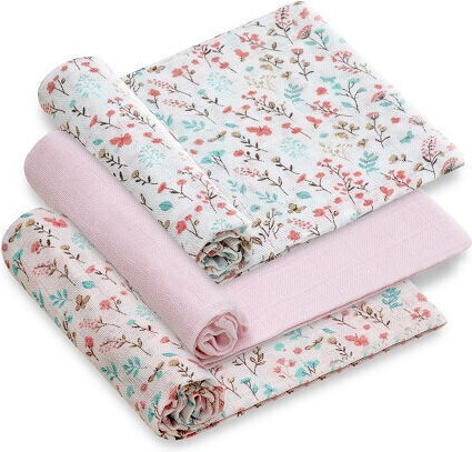 Interbaby Păturici De Înfășat Roz 80x80cm 3 Bucăți