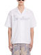 Short Sleeve Cotton Shirt White- Light Blue