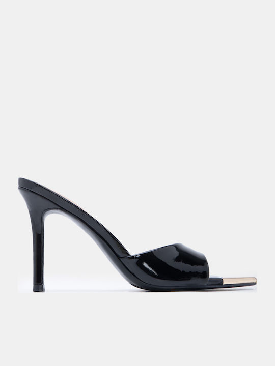 Suede Damen Pantoletten mit Hoch Absatz in Schwarz Farbe