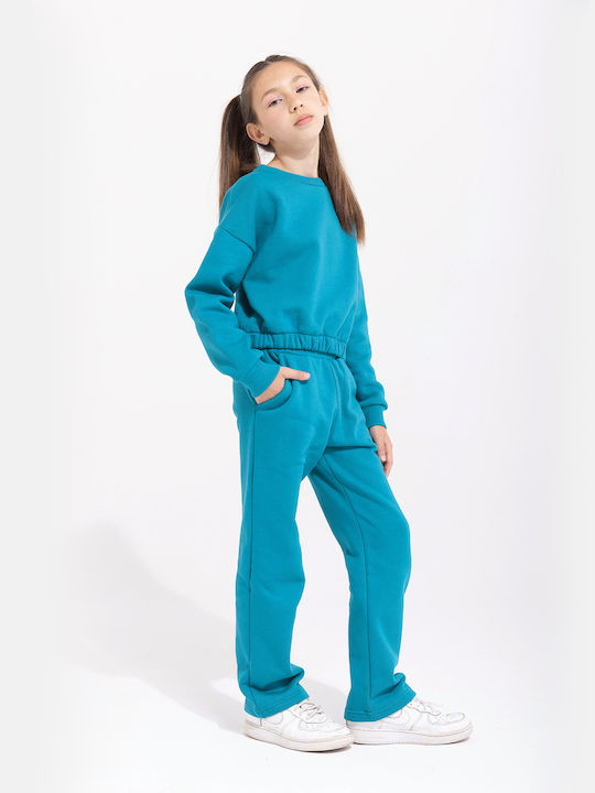 Kinder Sweatpants Set Mit Bluse Petrol Blau