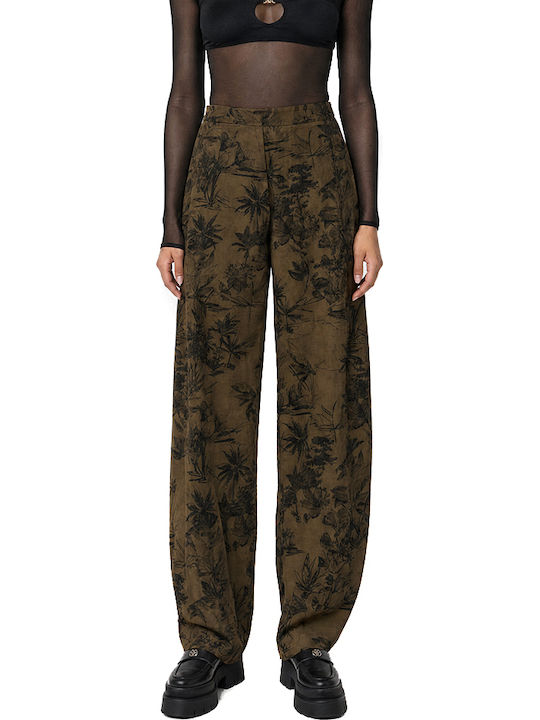 Moutaki Damen Hochbund Stoffhose mit Gummiband ...