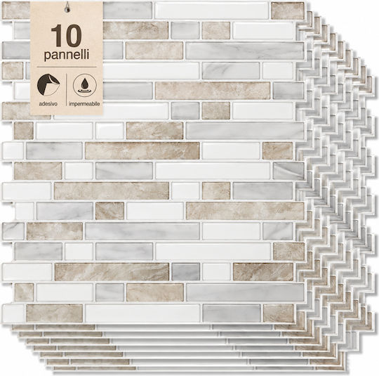 Bakaji Set of 10 Wall Sticker Panels 30,5 Cm Beige Brick Design 02002412