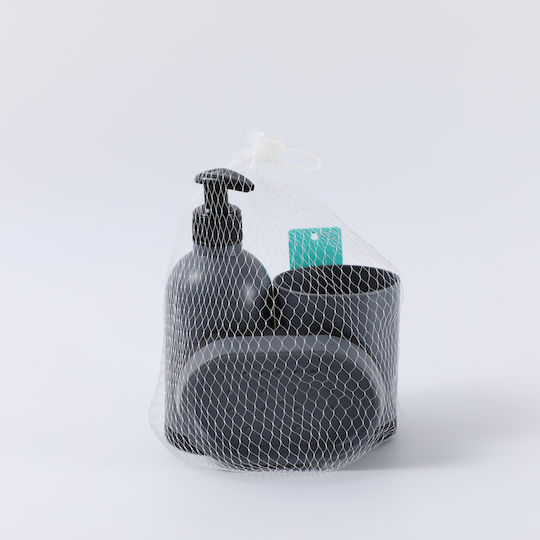 Relaxdays Badezimmerzubehör-Set Kunststoff Grau 3 Stück