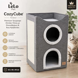 Lelo Pet Cozycube Tower – Премиум Триетажно Къщичка за Котки 2 Скривалища Горна Легълце и Драскалка 40×40×62cm