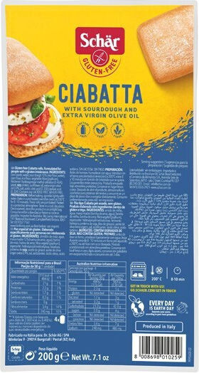 Ciabatta White Bread 4 pcs Gluten Free Schar 200gr