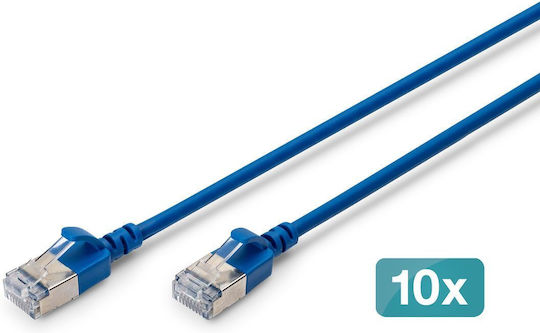 Digitus F/FTP Cat.6a (Gigabit) Мрежов Кабел Ethernet 0.3м Син 10 Бройки