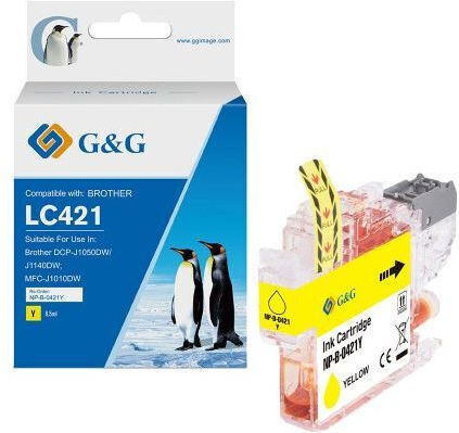 G&G Συμβατό Μελάνι Εκτυπωτή InkJet Brother Brother Lc421y 200 Σελίδων Κίτρινο 1τμχ