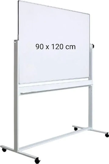 Tablă magnetică albă dublă rotativă 90 x 120 cm pe suport mobil profil de aluminiu Optima
