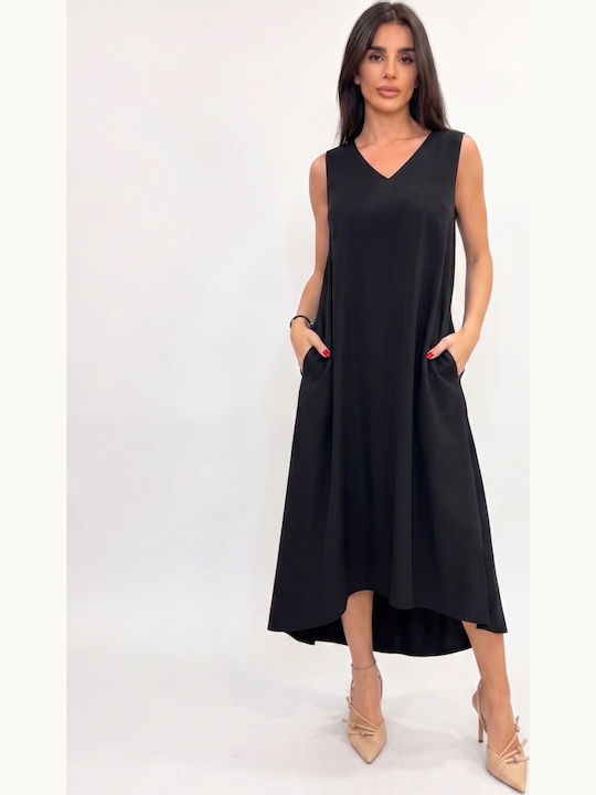 Fibes Sommer Maxi T-Shirt Damenkleid Schwarz