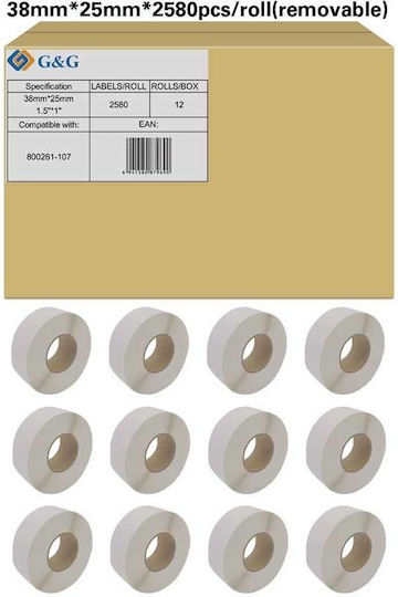 G&G Self-Adhesive Label Rolls for Label Printer 38x25mm