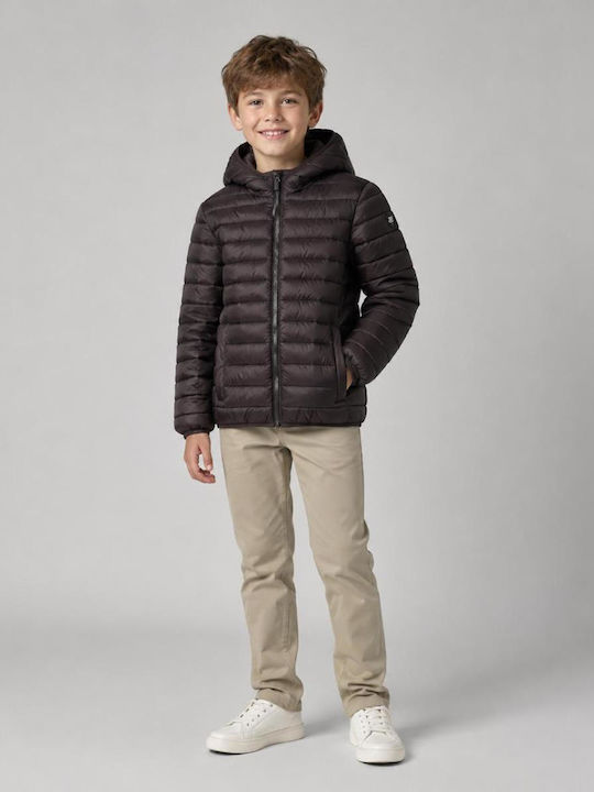Kids Quilted Short Hooded Jacket Black
