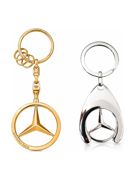 Set 2 Brelocuri Mercedes-Benz Metalice Design Elegant Inele Pentru Chei Aurii Argintii 7,5 Cm/9 Cm
