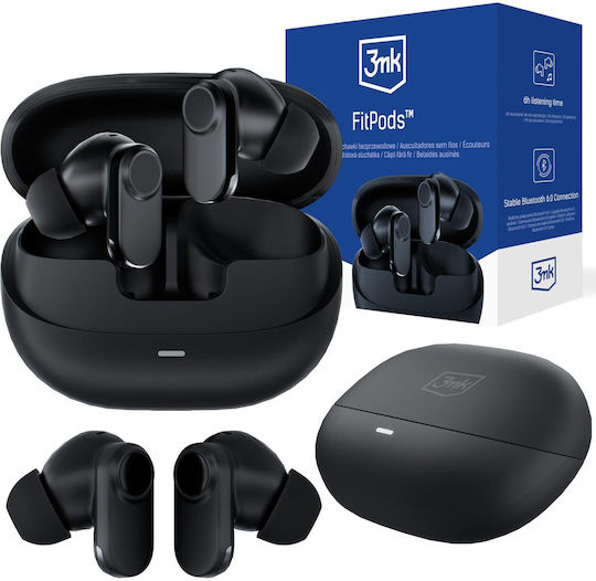 3MK Fitpods In ear Bluetooth Безжични слушалки Акустики с Устойчивост на изпотяване и Калъф за зареждане Черни