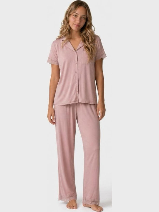 Fuanna Sommerliches Damen-Set Pyjamas Rosa