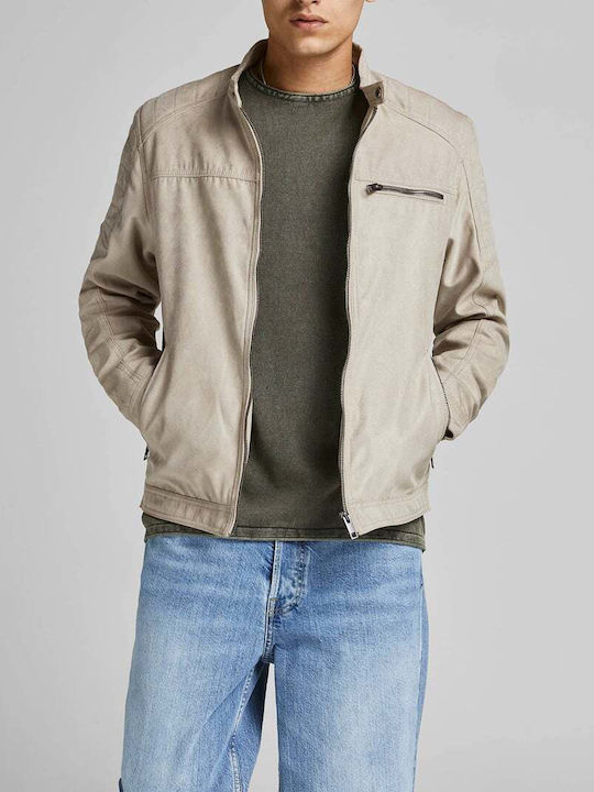Jack & Jones Μπουφάν από Δερματίνη Biker Εκρου