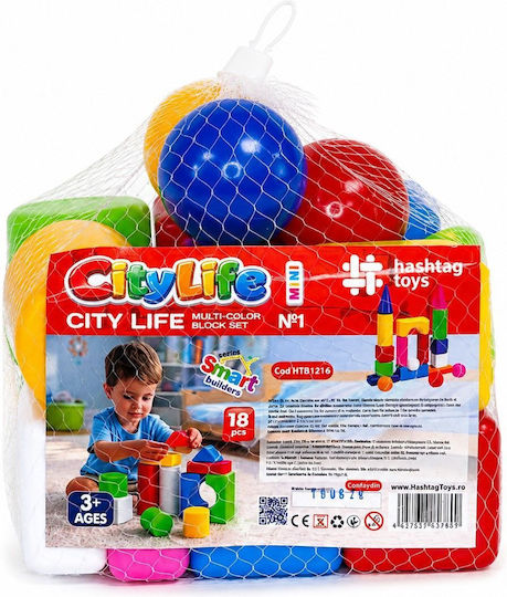Cuburi de construit educative City Life Mini Construction pentru 3+ Ani 18 bucăți