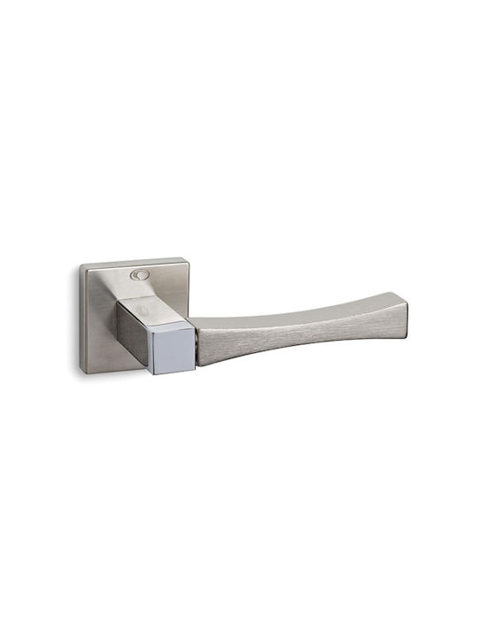 Convex Middle Door Lever With Rosette 835 Pair With Mouthpiece Matt Nickel/Chrome