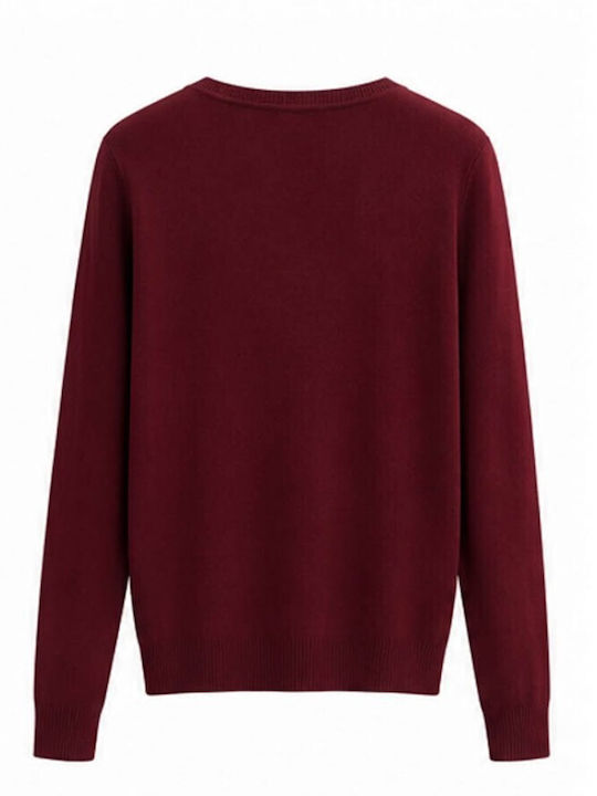 Women's Long Sleeve Blouse with V-Neckline Burgundy